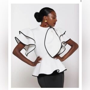 Elegant White Ruffle Sleeve Top with Detachable Bow
